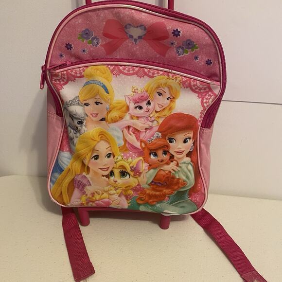 Girl Novelty Disney Princess Mini Suitcase Rolling Backpack 4x12” School Travel - Picture 7 of 13